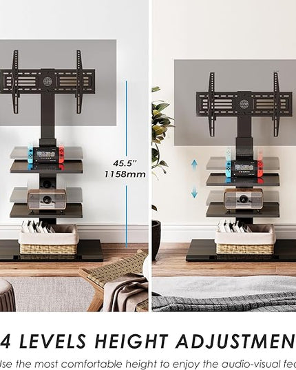FITUEYES Iron Base Universal Floor TV Stand Swivel Tilt Mount TV Stand Base for 32-75 Inch TVs Corner TV Stand with Height Adjustable Entertainment Shelves Wire Management (Black) - LeafyLoom