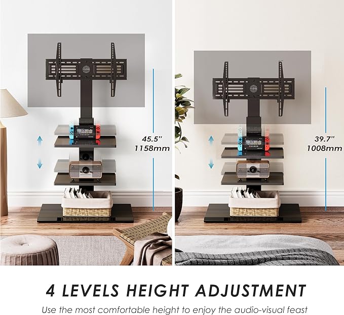 FITUEYES Iron Base Universal Floor TV Stand Swivel Tilt Mount TV Stand Base for 32-75 Inch TVs Corner TV Stand with Height Adjustable Entertainment Shelves Wire Management (Black) - LeafyLoom