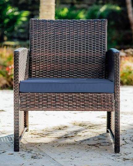 Nestl Wicker Outdoor Furniture Set - 3 Piece Patio Bistro Set (Brown/Navy) - LeafyLoom