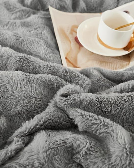 Andency Gray Fleece Comforter Set Full, 3 Pieces Fluffy Fuzzy Faux Fur Bedding Comforter Set, Plush Shaggy Warm Sherpa Bed Comforter Sets for Winter - LeafyLoom