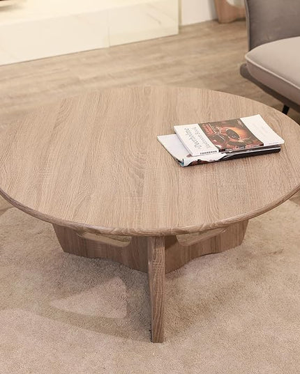 FINECASA Wooden Round Coffee Table Curved Leg, Accent Couch,Home Decoration, Living Room Tables, 36 x 18 Inches, Natural - LeafyLoom
