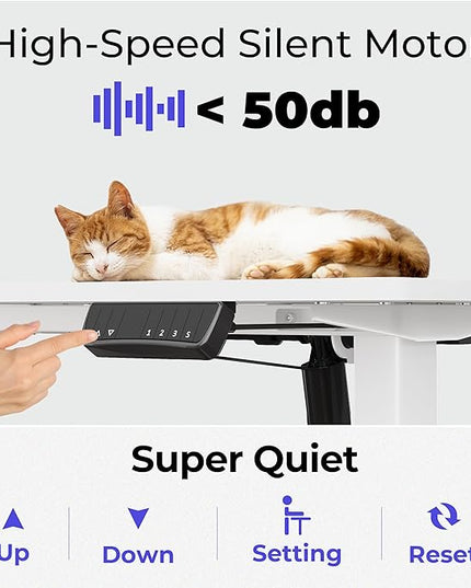 JOISCOPE 48 Inch Electric Standing Adjustable Height Desk with Double Drawer, Home Office Computer Gaming Desk with Storage Shelf and Power Outlets, Sit Stand Desk, Vintage Oak - LeafyLoom