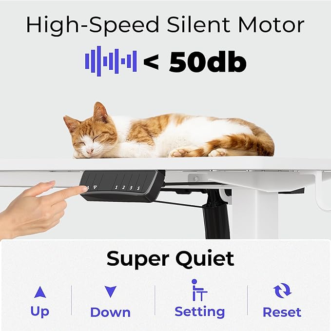 JOISCOPE 48 Inch Electric Standing Adjustable Height Desk with Double Drawer, Home Office Computer Gaming Desk with Storage Shelf and Power Outlets, Sit Stand Desk, Vintage Oak - LeafyLoom