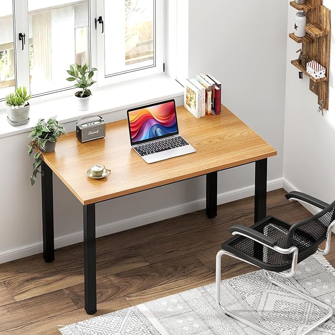 sogesfurniture 31.5 inches Small Computer Desk Teens Desk Study Table, Home Office Desk Computer Desk Gaming Desk Computer Table Sturdy Writing Workstation for Home Office, Teak+Black - LeafyLoom