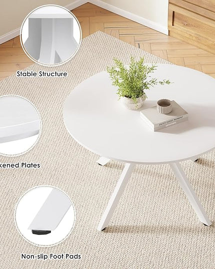 Farini White Dining Table for 4-6 Person,47" Round Wooden Dining Tabletop and Metal Frame for Home Kitchen Dining Desk (47 inch,120cm) - LeafyLoom