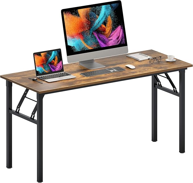 Need Home Office Desk Large Computer Desk 60 inch Sturdy Table Foldable Desk Gaming Computer Table No Assembly Required, Rustic Brown&Black Frame AC5FB(152.4 * 60) - LeafyLoom