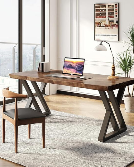 Desk / 55 inches,Solid Wood Desk Classical Style Home Office Desks/New Chinese Style Computer Table/Wooden Desk/Brown Desk (Brown-Z) - LeafyLoom