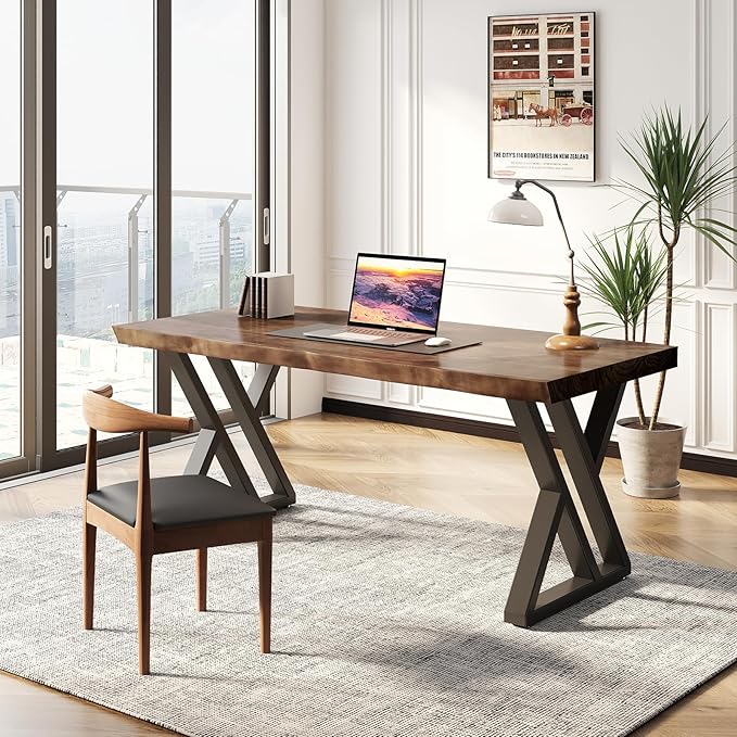 Desk / 55 inches,Solid Wood Desk Classical Style Home Office Desks/New Chinese Style Computer Table/Wooden Desk/Brown Desk (Brown-Z) - LeafyLoom