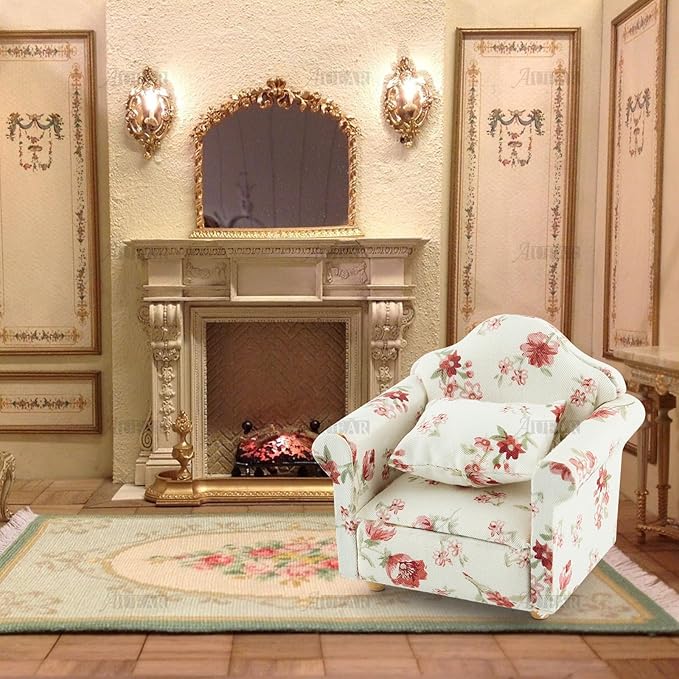AUEAR, 1:12 Mini Wooden Sofa Arm Chair Furniture for Living Room - LeafyLoom