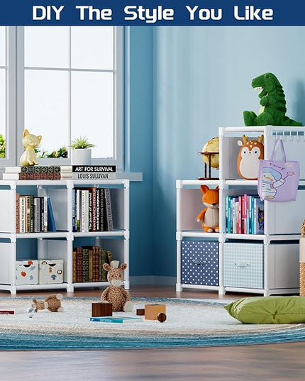 Mavivegue Book Shelf, 16 Cube Storage Organizer, Metal Cube Bookshelf, DIY Bookcase, Tall Book case for Bedroom, Living Room, Office, Closet Storage Organizer, Black Cubicle Storage Rack-White - LeafyLoom