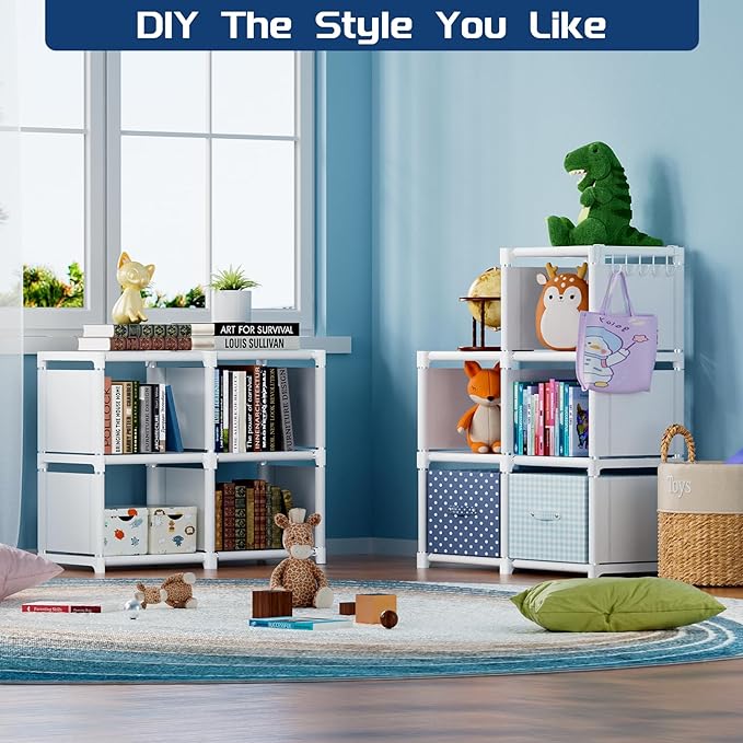 Mavivegue Book Shelf, 16 Cube Storage Organizer, Metal Cube Bookshelf, DIY Bookcase, Tall Book case for Bedroom, Living Room, Office, Closet Storage Organizer, Black Cubicle Storage Rack-White - LeafyLoom