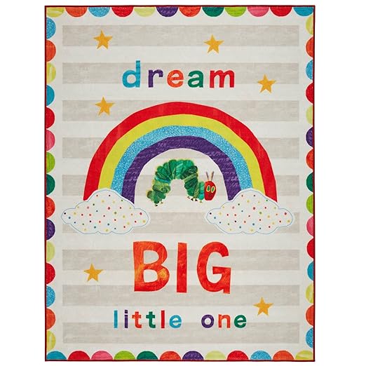Eric Carle "The Very Hungry Caterpillar Elementary Dream Big Little One Kids Machine Washable Area Rug, White/Grey, 4'11"x6'6" - LeafyLoom