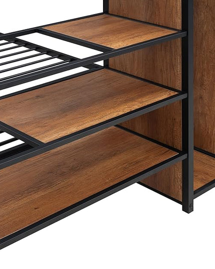 Full Over Full Metal Bunk Bed Frame with Lateral Storage Ladder & Wardrobe,Heavy-Duty Steel Frame Bunk Bed with Safety Guard Rails, for Kids Teens Adults, No Box Spring Needed - LeafyLoom