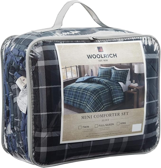 Woolrich Comforter Set, Cabin Lodge, Warm Cover for Colder Season, Modern Cottage-Inspired Down Alternative Ultra Soft Microfiber Bedding, Matching Sham, Plaid Navy King 3 Piece - LeafyLoom
