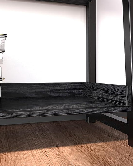 IRONCK Industrial Bookshelf 5-Tier 31.5in Wide, Bookcase Ladder Shelf, Storage Shelves Rack Shelf Unit, Accent Furniture Metal Frame, Home Office Furniture for Bathroom, Living Room - LeafyLoom