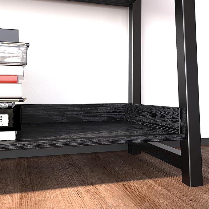 IRONCK Industrial Bookshelf 5-Tier 31.5in Wide, Bookcase Ladder Shelf, Storage Shelves Rack Shelf Unit, Accent Furniture Metal Frame, Home Office Furniture for Bathroom, Living Room - LeafyLoom