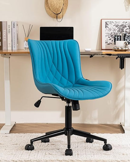 YOUTASTE Office Chair with Wheels Modern Armless Desk Chair, Adjustable Swivel Rolling Computer Task Chair, Faux Leather Sewing Chairs with Ergonomic Rocking Back Gaming Chair, Bright Blue - LeafyLoom
