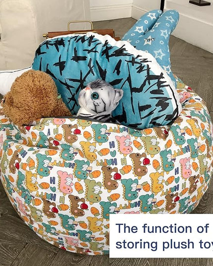 YuppieLife Kids Storage Bean Bag Cover（No Filling） Toy Organizer|Carrying Handle Sofa|Available for Kids and Teenager|Cuddle Chair|Machine Washable and Durable（38“,Happy Dinosaur） - LeafyLoom