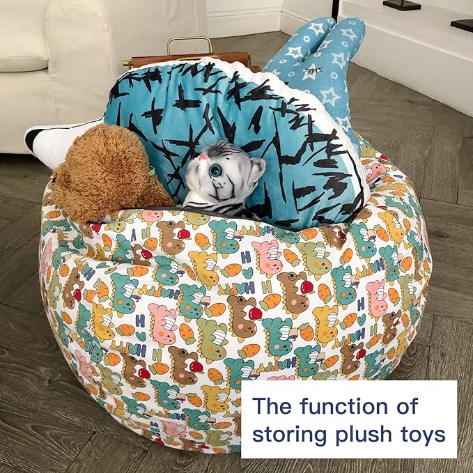 YuppieLife Kids Storage Bean Bag Cover（No Filling） Toy Organizer|Carrying Handle Sofa|Available for Kids and Teenager|Cuddle Chair|Machine Washable and Durable（38“,Happy Dinosaur） - LeafyLoom