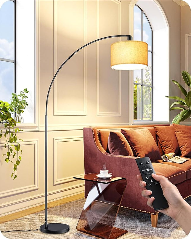 EDISHINE 78.3″ Dimmable Modern Arc Floor Lamp with Remote, Black Floor Lamp with Stepless Dimmable Bulb & 5 Color Temperature, Mid Century Standing Light for Living Room, Bedroom, Office, Black - LeafyLoom