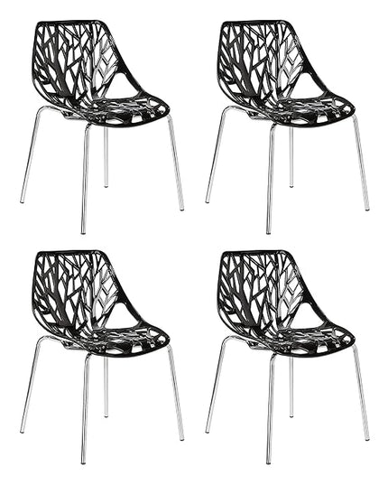 CangLong Modern Mid Century Plastic Shell Hollow Matal Legs Dining Chairs, set of 4, Black - LeafyLoom