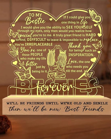 Gifts for Best Friend Women 3D Illusion Lamp, Besties Forever Acrylic Night Light, Best Friend Birthday Gifts for Women, Long Distance Friendship Gift for Her Bestie Soul Sister BFF Coworker - LeafyLoom