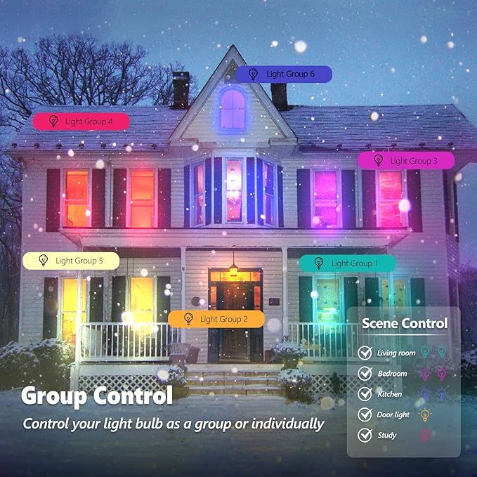 Smart Light Bulbs 4Pack, WiFi & Bluetooth 5.0, App Control, Color Changing LED Bulb, A19 E26 800LM Dimmable RGB Lights, 2700~6500K, Smart Home Lighting Works with Alexa Google Assistant Vanance