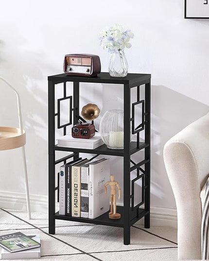 Small Bookshelf, 3 Tier Vintage Industrial Small Bookshelf for Small Spaces, Freestanding Open Shelf Bookcase, Versatile Bookshelf for Home Office, Bedroom & Living Room, Black - LeafyLoom