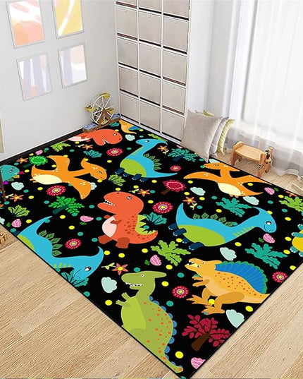 Dino Rugs for Boys Room Kids Play Rug Dinosaur Play Rug Dinosaur Carpet Dinosaur Rug Dinosaur Cartoon Carpet for Boys and Girls Bedroom Classroom,Black 2'5''×4' - LeafyLoom