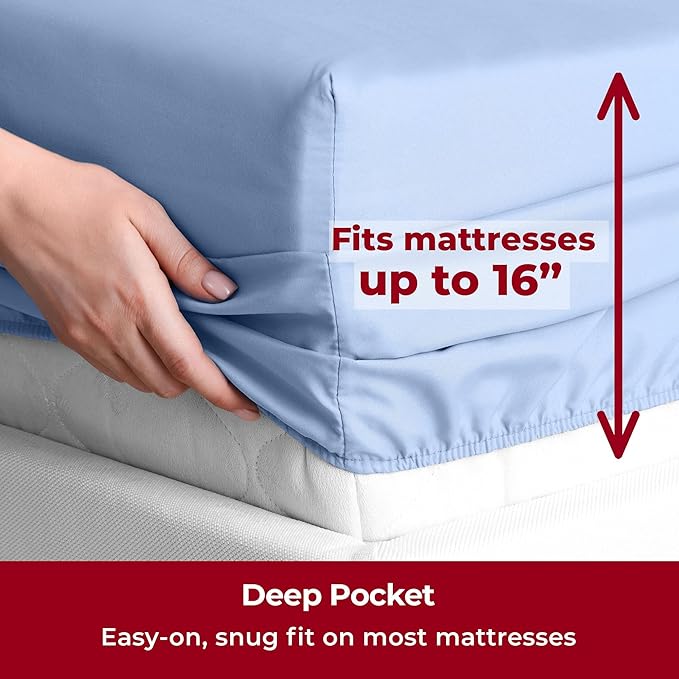 Mellanni Split King Sheets Set - 5 PC Iconic Collection Bedding Sheets & Pillowcases - Hotel Luxury, Extra Soft, Cooling Bed Sheets - Deep Pocket up to 16 inch (Split King, Sky Blue) - LeafyLoom