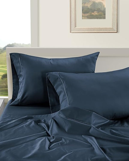 LANE LINEN 100% Egyptian Cotton Bed Sheets - 1000 Thread Count 3-Piece Twin XL Set Long Staple Bedding Sateen Weave Luxury Hotel Fits Upto 16" Mattress Dark Denim - LeafyLoom