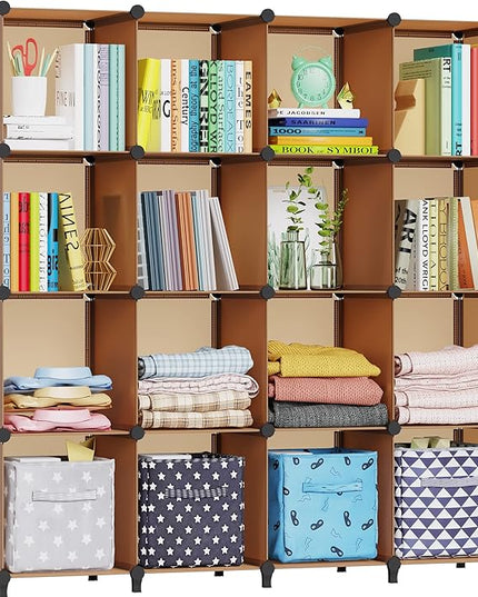 HOMIDEC Cube Storage Organizer 16-Cube Storage Shelf, Closet Organizer for Garment Racks, Closet Organizers and Storage with Metal Hammer, Bookshelf for Kids, (48.4 L x 12.2 W x 48.4 H Inches) - LeafyLoom
