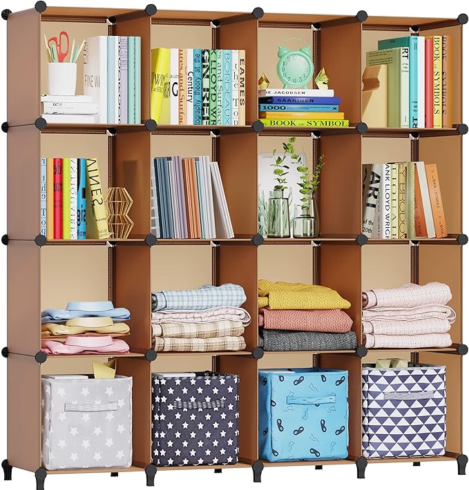 HOMIDEC Cube Storage Organizer 16-Cube Storage Shelf, Closet Organizer for Garment Racks, Closet Organizers and Storage with Metal Hammer, Bookshelf for Kids, (48.4 L x 12.2 W x 48.4 H Inches) - LeafyLoom