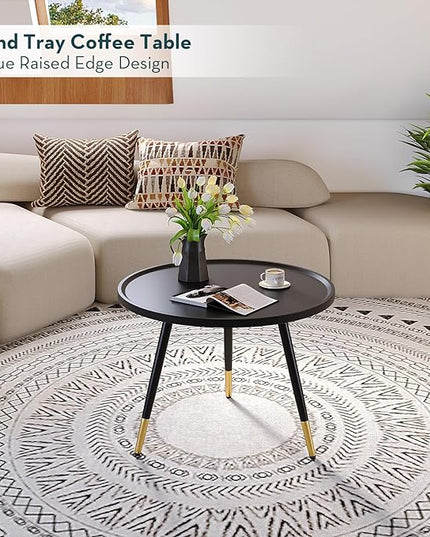 SAYGOER Black Coffee Table Round Small Coffee Tables Unique Modern Center Table for Living Room Home Office Balcony Simple Circle Accent Sofa Table Easy Assembly, Black - LeafyLoom