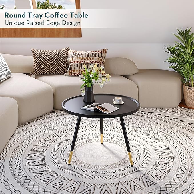 SAYGOER Black Coffee Table Round Small Coffee Tables Unique Modern Center Table for Living Room Home Office Balcony Simple Circle Accent Sofa Table Easy Assembly, Black - LeafyLoom