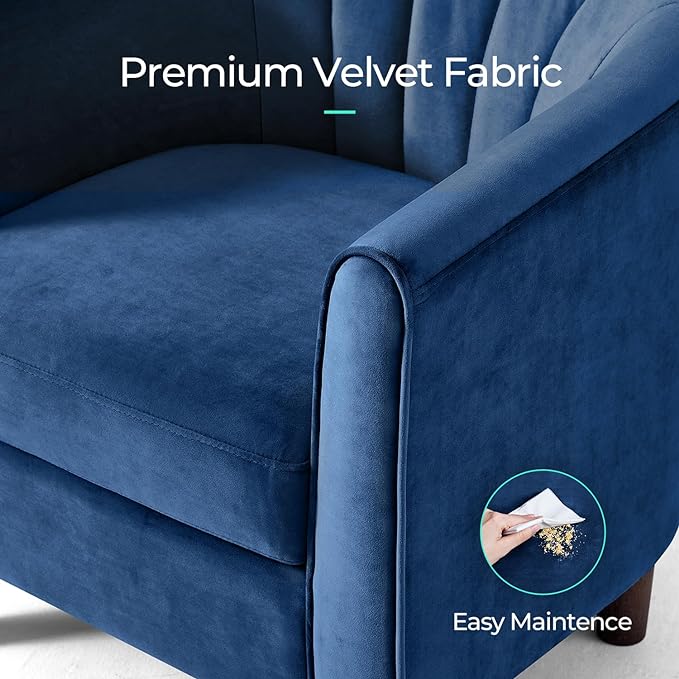 Velvet Accent Chair, Barrel Chair with Ottoman, Modern Comfy Reading Chair Armchair for Living Room Study Room Office, Blue - LeafyLoom
