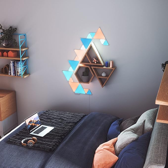 Nanoleaf Shapes Triangles and Mini Triangles WiFi and Thread Smart RGBW LED Dimmable Gaming and Home Decor Wall Lights Smarter Kit (17 Pack) NANOLEAF