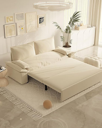 3 in 1 Oversized Love Seat Sofá Convertible Queen Size Sofabed with 2 Lumbar Pillows, Loveseat Sofa W/Pull Out Sleeper Couch Bed for Home,Office,Apartment,RV Living Room, 70.1", Beige - LeafyLoom