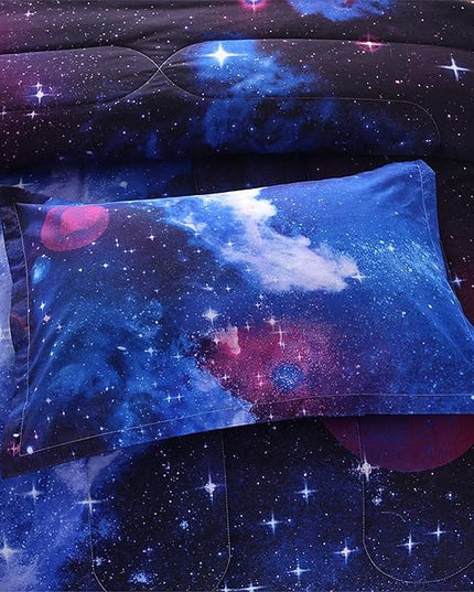 A Nice Night Galaxy Bedding Sets Outer Space Comforter 3D Printed Space Quilt Set Twin Size,for Children Boy Girl Teen Kids - includes 1 Comforter, 2 Pillow Cases - LeafyLoom