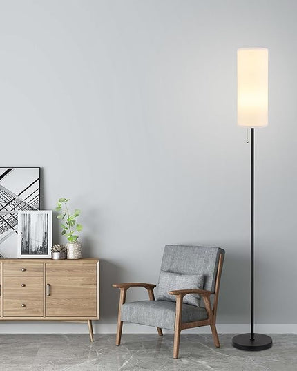 Floor Lamp for Living Room, Modern Standing Lamps with Lampshade, Minimalist Tall Lamp with Chain Switch for Living Room, Bedroom, Kids Room, Office,Standing Lamp LED Bulb Included (White Shade) - LeafyLoom