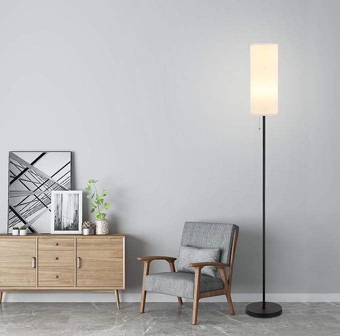 Floor Lamp for Living Room, Modern Standing Lamps with Lampshade, Minimalist Tall Lamp with Chain Switch for Living Room, Bedroom, Kids Room, Office,Standing Lamp LED Bulb Included (White Shade) - LeafyLoom