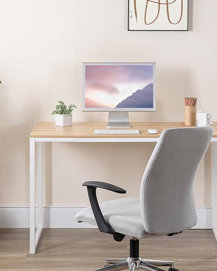 ZINUS Jennifer 47 Inch Computer Workstation / Office Desk - White Frame & Natural Top - LeafyLoom