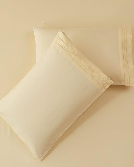 SONORO KATE Bed Sheet Set Super Soft Microfiber 1800 Thread Count Luxury Egyptian Sheets 18-Inch Deep Pocket，Wrinkle and Hypoallergenic-6 Piece (Ivory, Full-6 Piece) - LeafyLoom