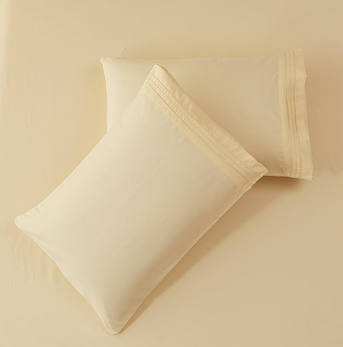SONORO KATE Bed Sheet Set Super Soft Microfiber 1800 Thread Count Luxury Egyptian Sheets 18-Inch Deep Pocket，Wrinkle and Hypoallergenic-6 Piece (Ivory, Full-6 Piece) - LeafyLoom