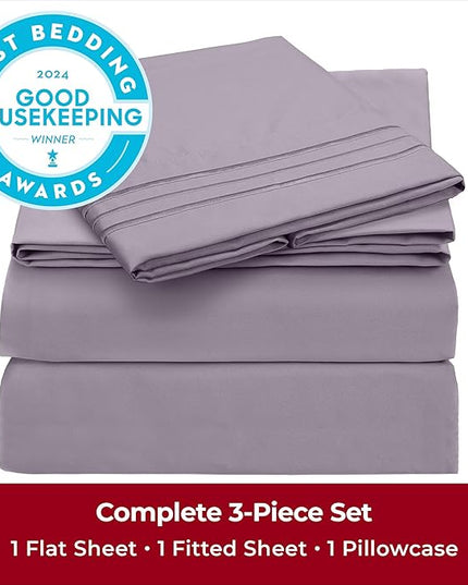 Mellanni Twin XL Sheets Set - 3 PC Iconic Collection Bedding Sheets & Pillowcases - Hotel Luxury, Extra Soft, Cooling Bed Sheets - Deep Pocket up to 16 inch (Twin Extra Long, Hazy Lilac) - LeafyLoom