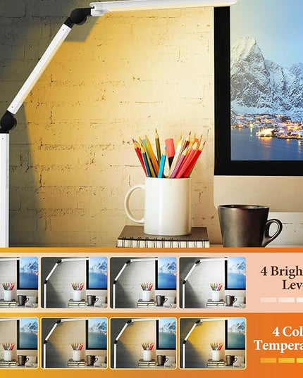 LED Desk Lamp with USB Charging Ports,Creative Touch Reading Light, with Memory Dual Light and Adjustable Swing Arm,15W 4 CCT Eye-Care Modes & 4 Brightness Levels Table Lamp for Home Office-White - LeafyLoom