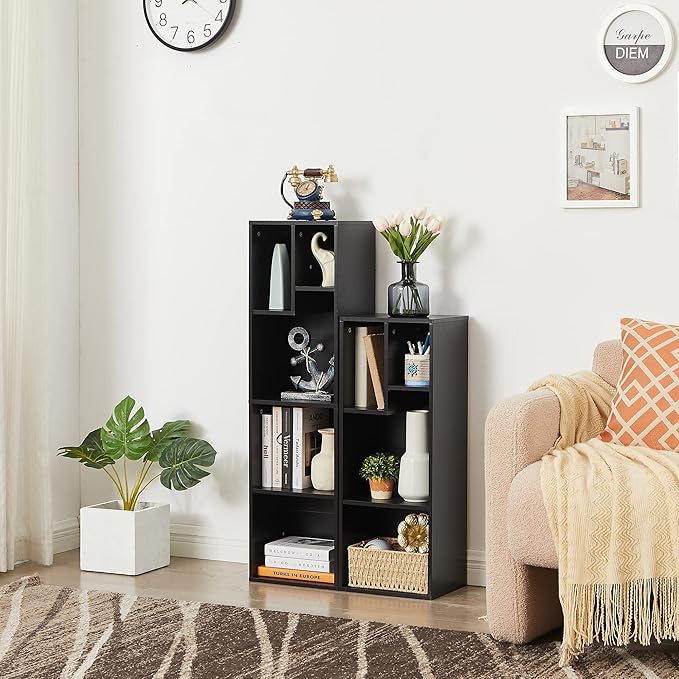VECELO 3-Tier Small Bookcase, 4 Cube Bookshelf, Fits Tallest Hardwares, Modern Floor Standing Unit, Shelf Hold Up to 66 LBS for Living Room Bedroom, Black - LeafyLoom