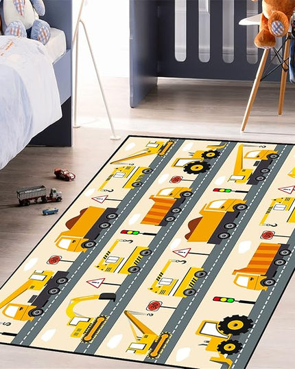 Construction Rug Car Rug Construction Rugs for Boys Room Cartoon Truck Area Rug Construction Play Mat Car Rug for Boys Room Construction Decor for Boys Room 3'×4' - LeafyLoom