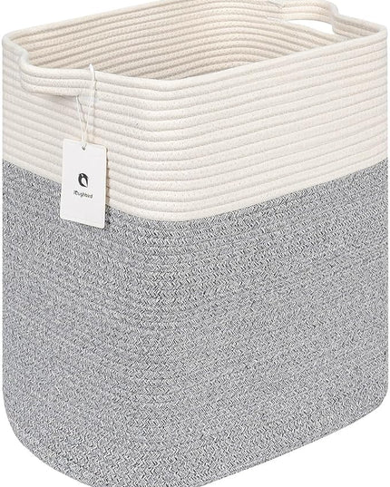Tall Storage Bins Rectangle Basket Cotton Extra Large Toy Storage Hamper Rectangular with Handles,Decorative Blanket Laundry Basket for Living room,Dog Baskets Large Basket for Toys 2 pack - LeafyLoom