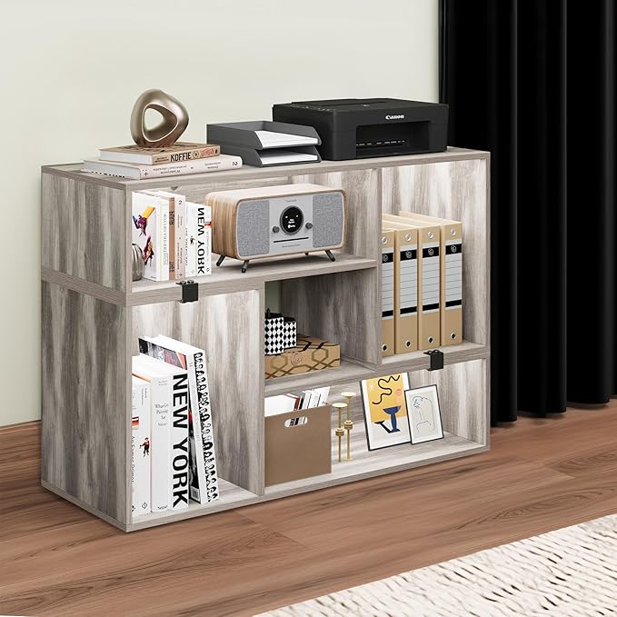 YITAHOME DIY TV Stand w/LED Strip, Modern Deformable Entertainment Center for 75/70/65/60/55/50/45 inch TVs, Gaming TV Consoles 2 Pieces Media Console for 300lbs for Living Room, Light Oak Grey - LeafyLoom